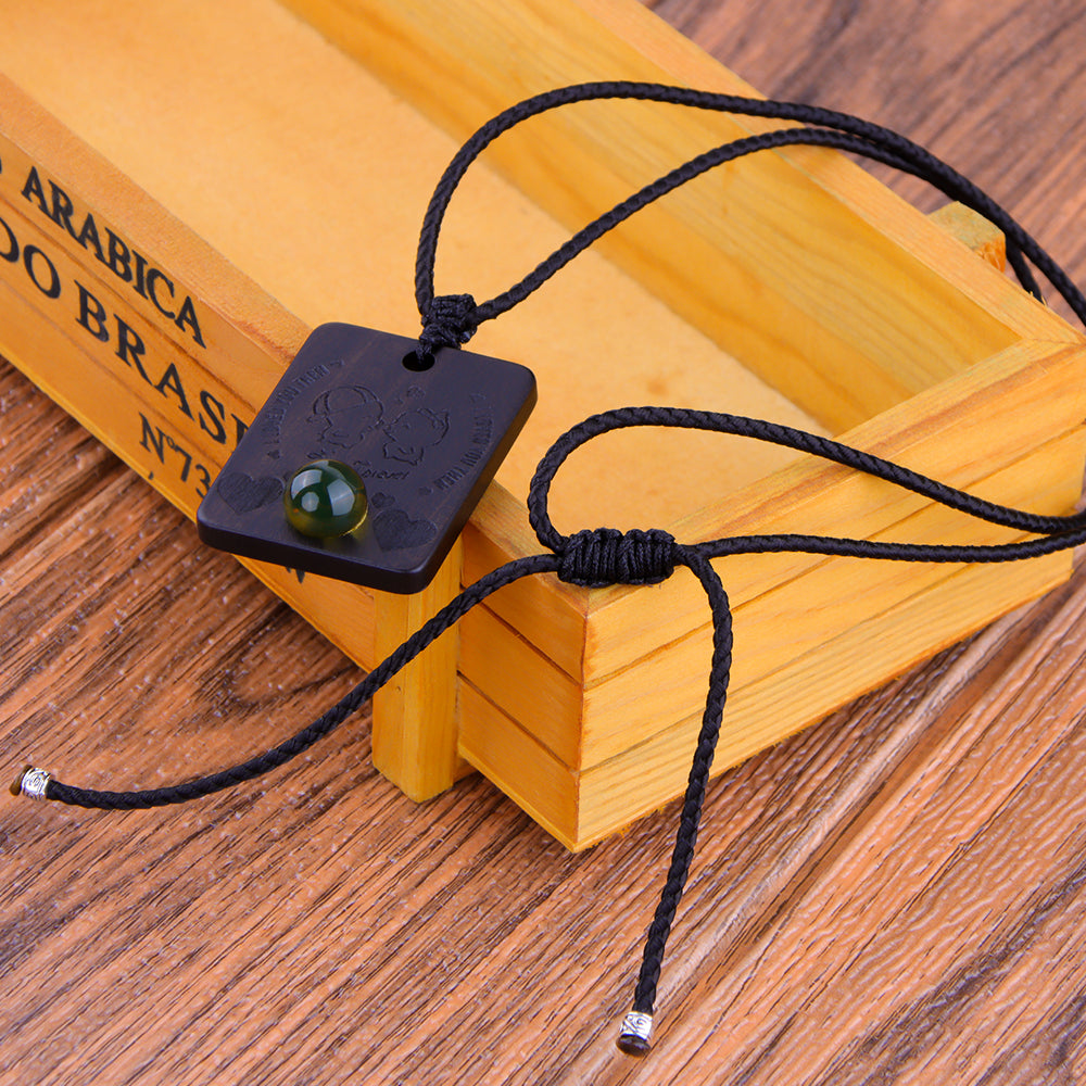 Natural Sandalwood Inlaid Blue Amber Pendant Square Custom Laser Engraved Personalized Gift Necklace 40x30mm