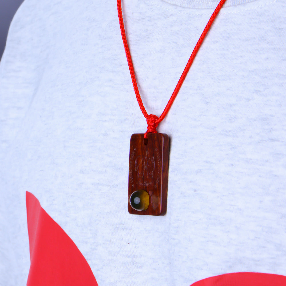 Natural Sandalwood Inlaid Blue Amber Pendant Square Custom Laser Engraved Personalized Gift Necklace 40x30mm