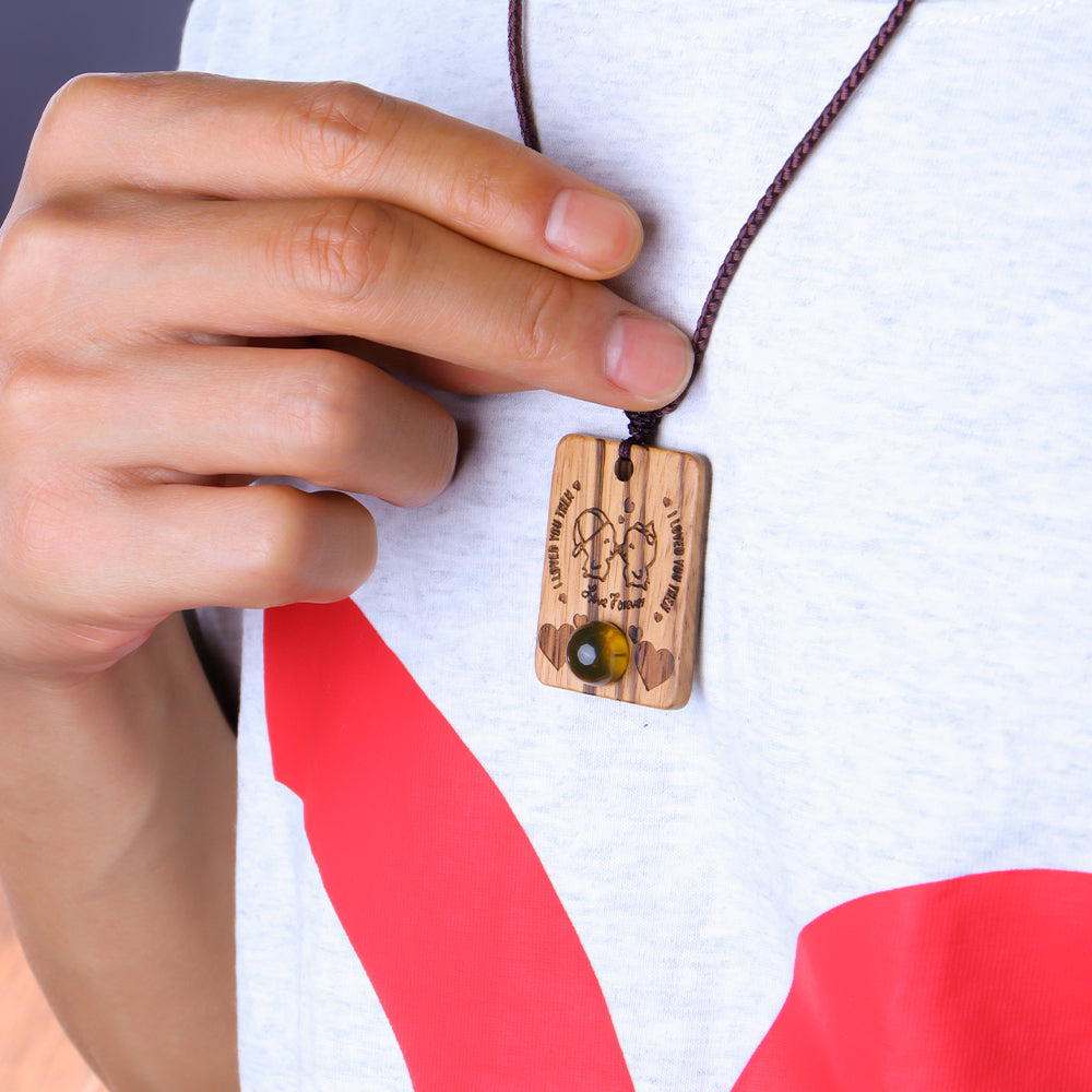 Natural Sandalwood Inlaid Blue Amber Pendant Square Custom Laser Engraved Personalized Gift Necklace 40x30mm