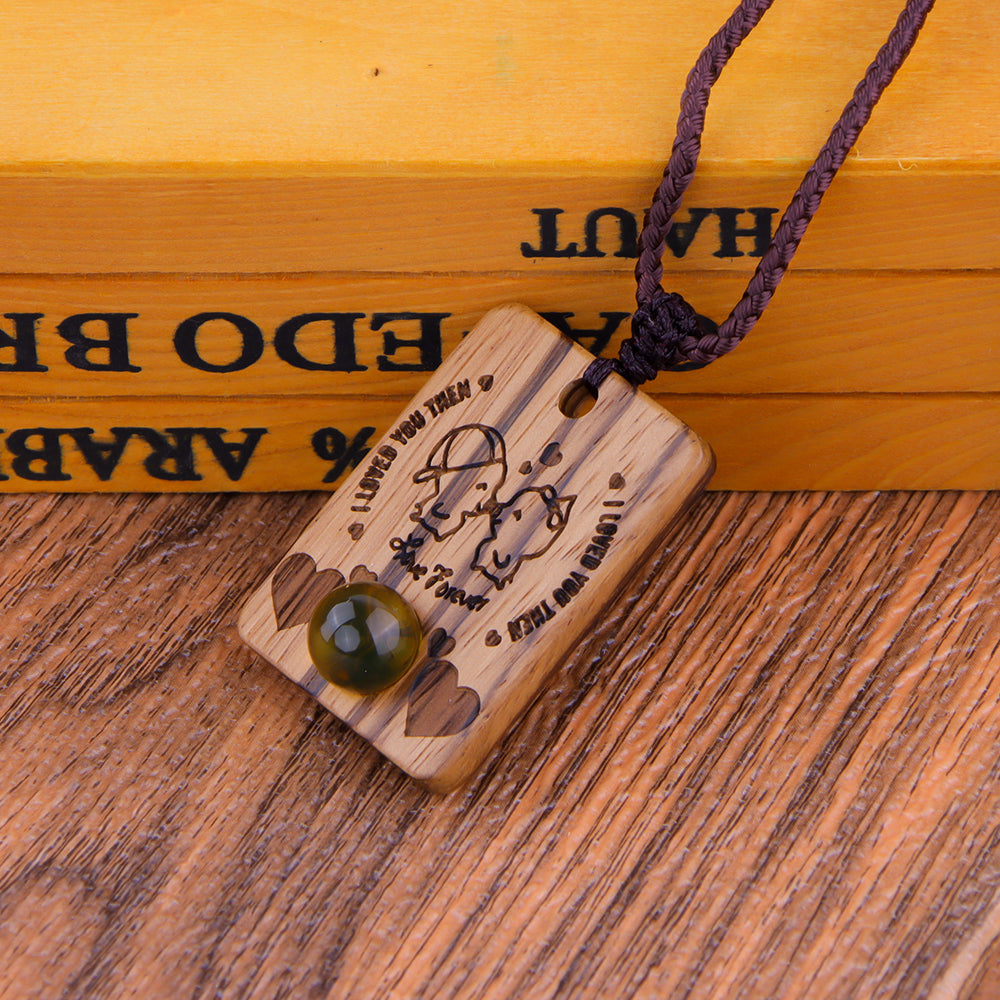 Natural Sandalwood Inlaid Blue Amber Pendant Square Custom Laser Engraved Personalized Gift Necklace 40x30mm