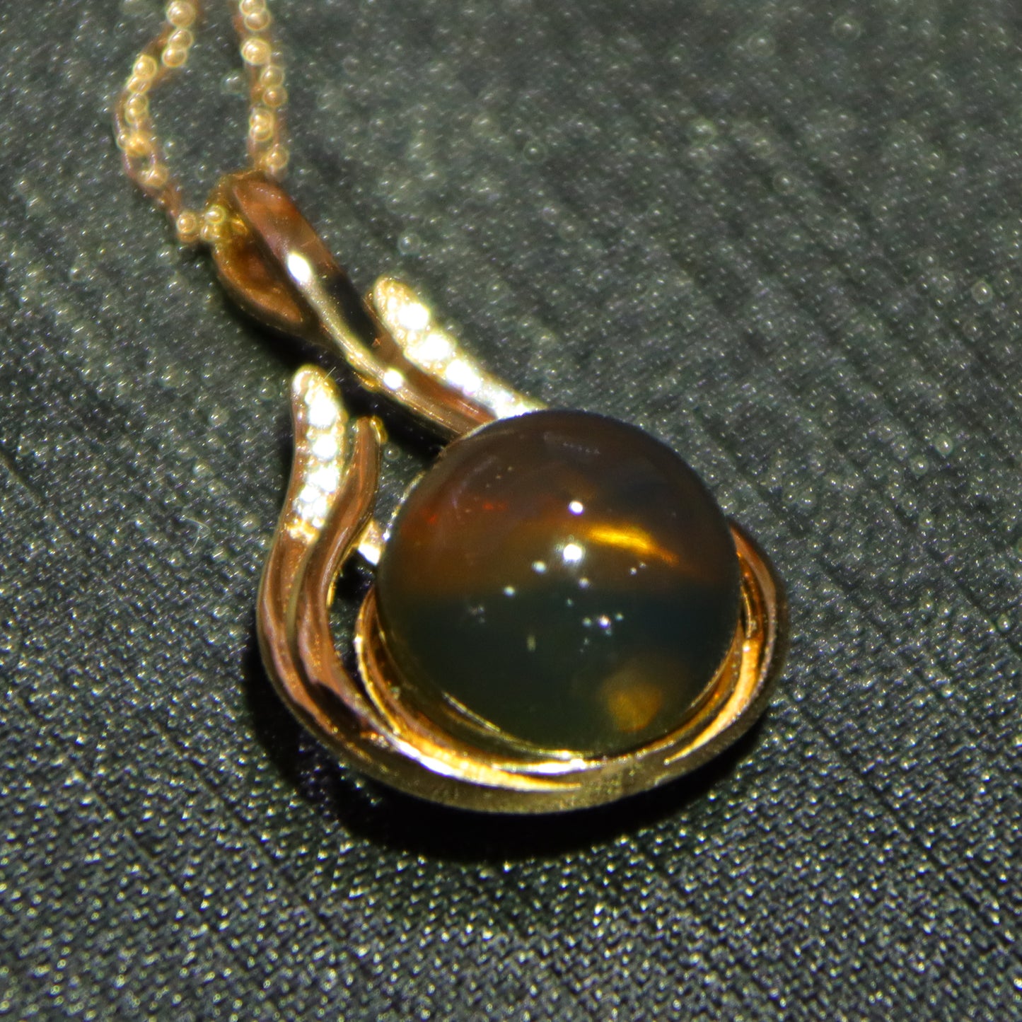 10mm Golden Blue Amber Pendant Necklace for Women, Gold Plated Adjustable Chain, Meaningful Gift for Her