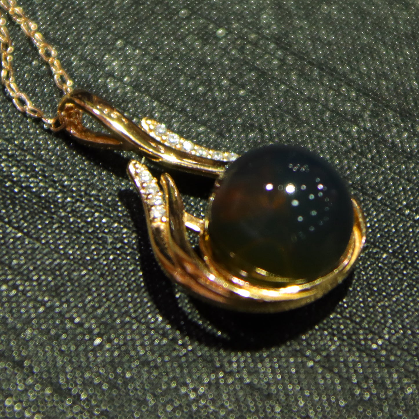 10mm Golden Blue Amber Pendant Necklace for Women, Gold Plated Adjustable Chain, Meaningful Gift for Her