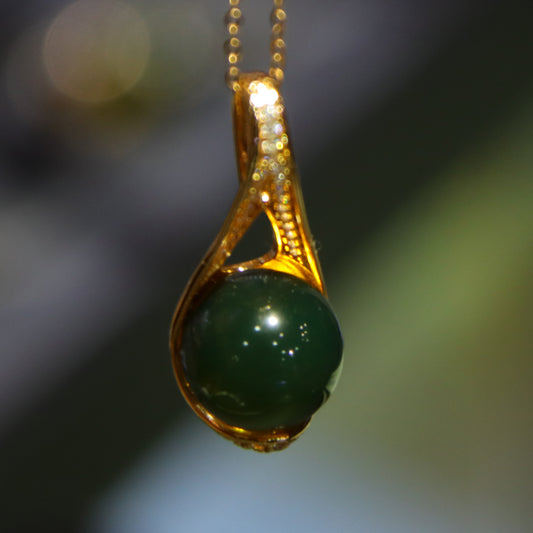 Romantic Gift for Girlfriend: Natural Blue Amber Pendant Necklace 11mm | 925 Sterling Silver Jewelry for Women