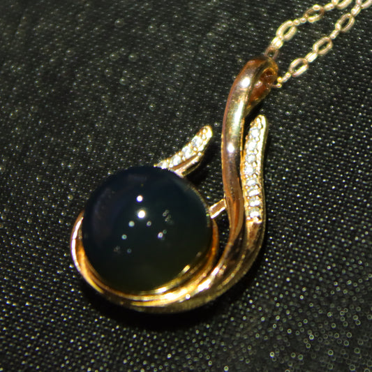 10mm Golden Blue Amber Pendant Necklace for Women, Gold Plated Adjustable Chain, Meaningful Gift for Her